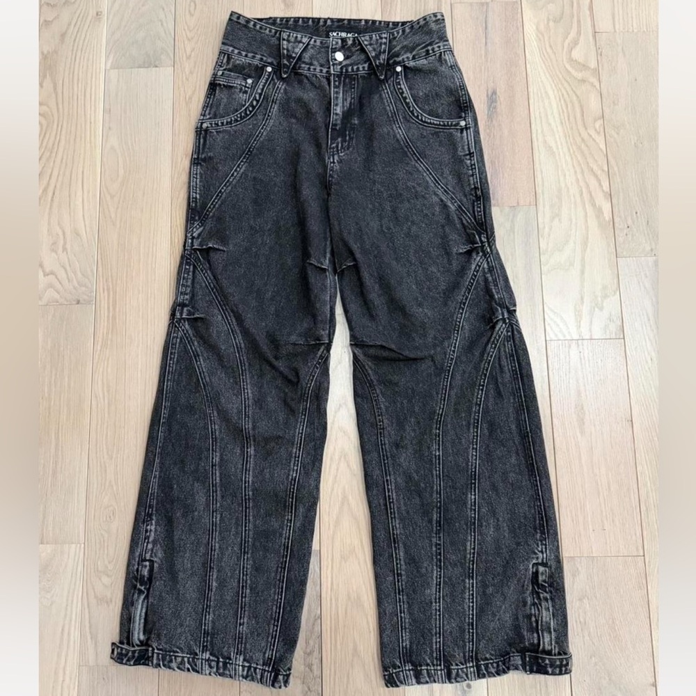 Sacai Black and Gray Textured Pants